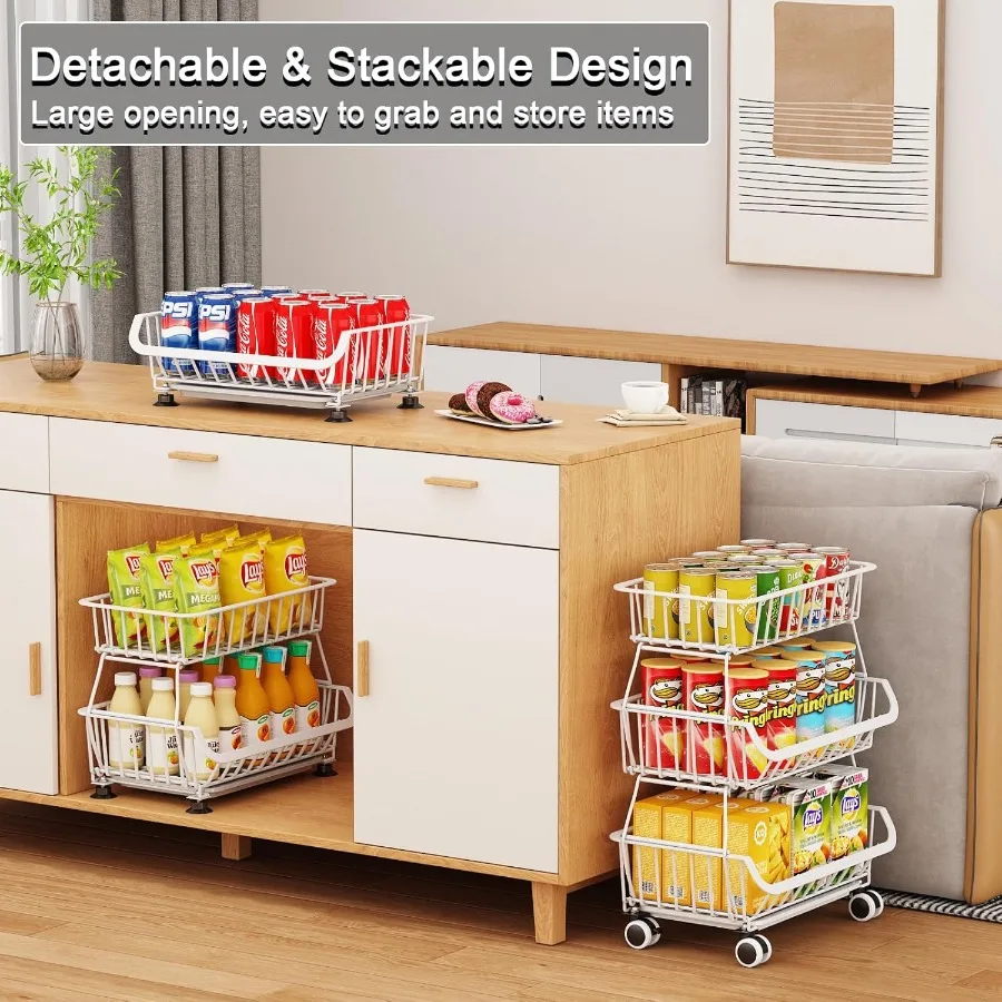 3 الطبقة المتداول مخزن الطابق المنظم تكويم مخزن عربة التخزين مع عجلات الأسلاك المعدنية جورب سلال المطبخ سلة فاكهة ستان