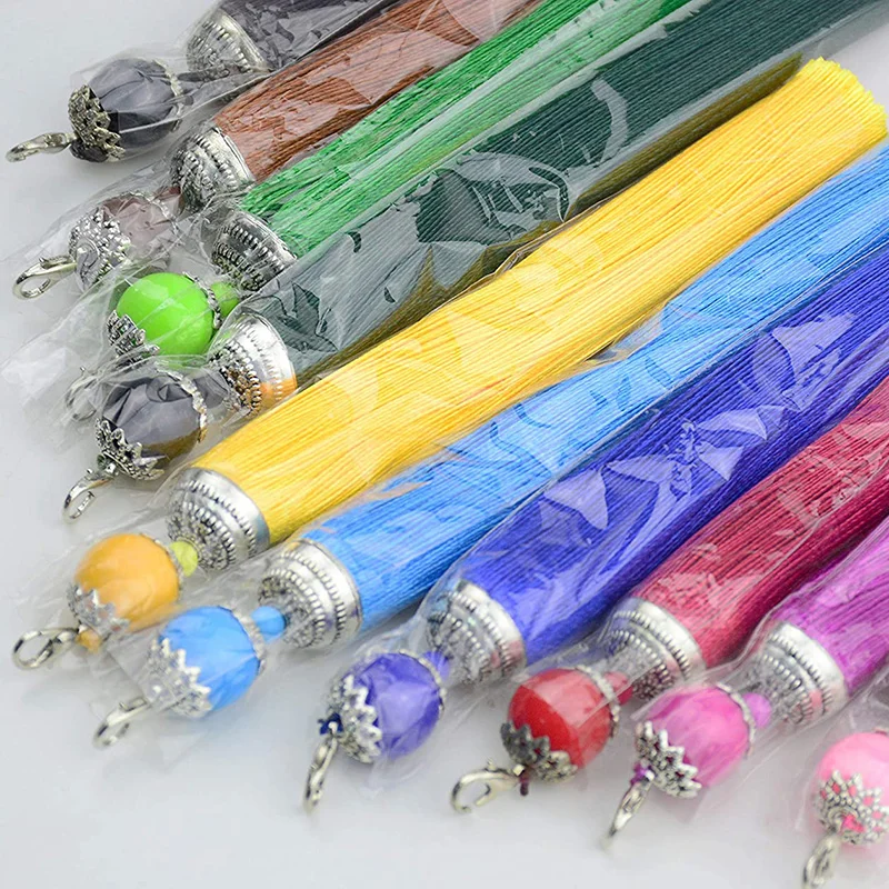 1/2/3Pcs 8cm Silky Lobster Clasp Tassel Key Chain Beads Charms Silk Tassel Pendant for DIY Crafts Jewelry Making Accessories