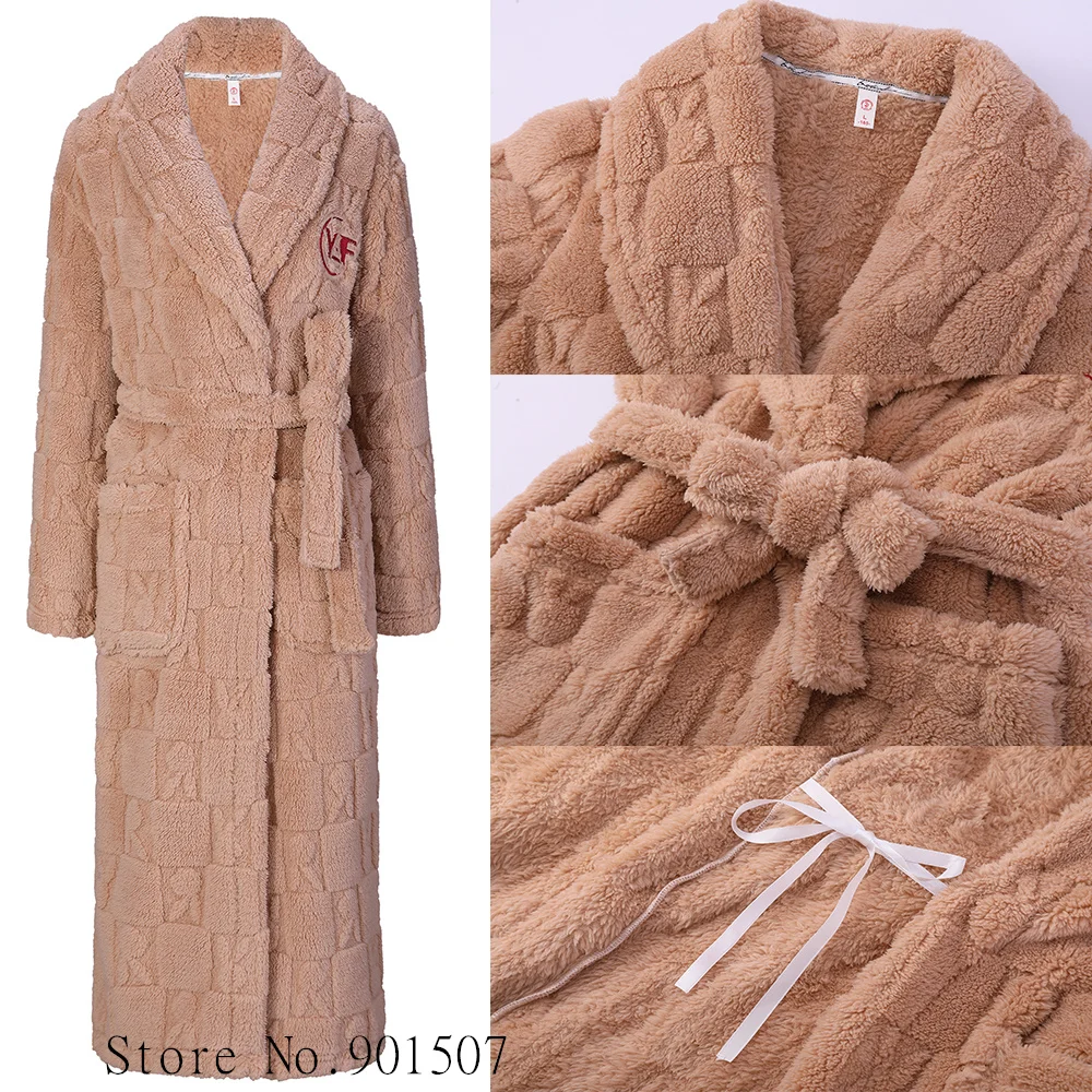 

Coral Fleece Bathrobe Long Kimono Winter Sleepwear Women Thicken Loose Peignoirs Couple Shower Robes Men Warm Nightgown Oversize