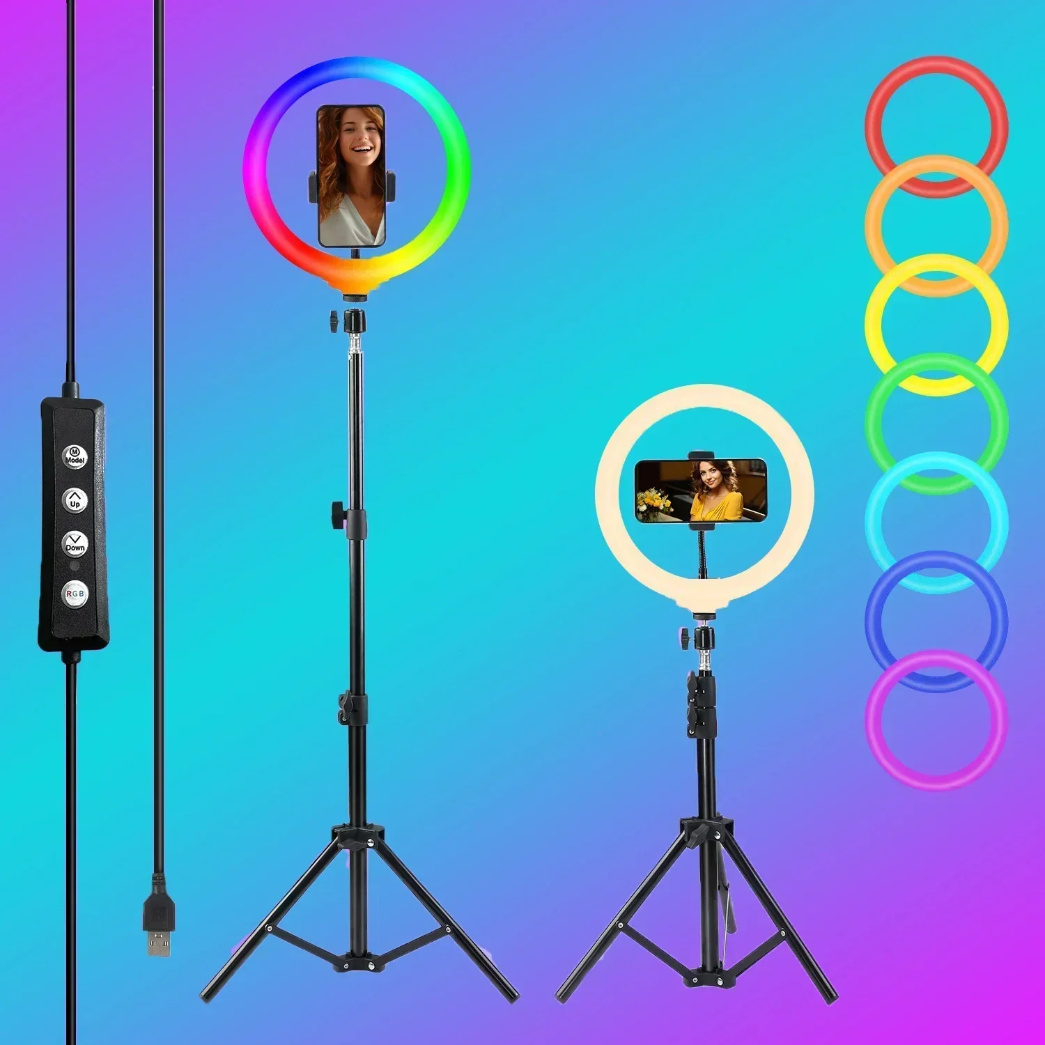 Zomei 10/12 pulgadas RGB Selfie anillo de luz trípode 110CM luz de relleno LED soporte de fotografía para teléfono móvil cámara Smartphone