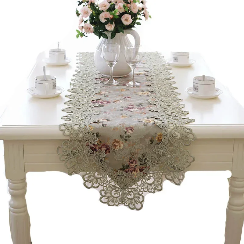Table Runner For Dining Table Cloth Runners Green Flag Flower Embroidered Elegant Europe Lace Pastoral Home Decoration Placemats