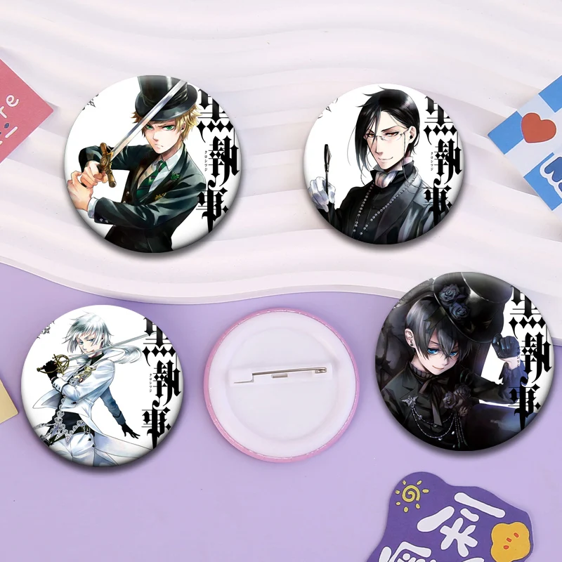 Sebastian Michaelis,Ciel Phantomhive,Finnian Anime Brooches Pins Mey Rin,Finnian,Under Taker,Ronald Knox,Butler Cartoon Badge