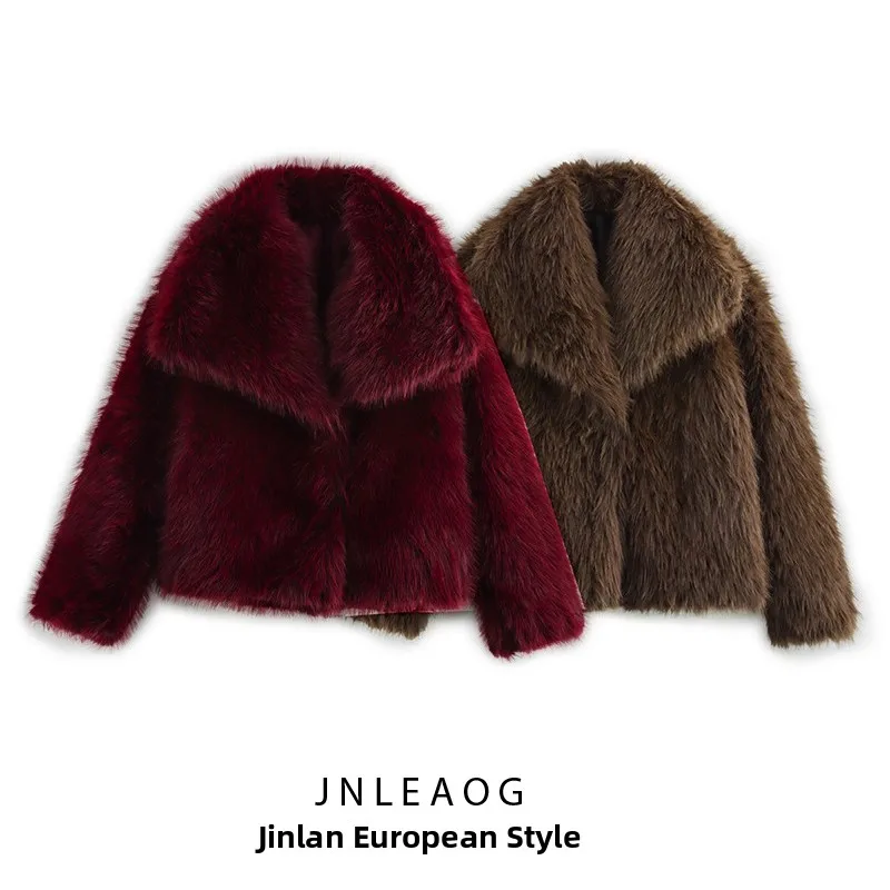 JNLEAOG Abrigo de piel Artificial Faionable ort para mujer otoño nuevo Sle versátil Street Sle largo Sve abrigo holgado