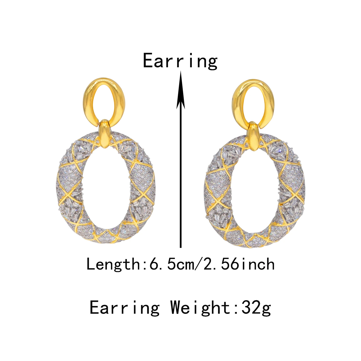 Yulaili Women's Gold Plated Gold Bordered Silver Pave Oval Earrings Elegant Party Wedding Fashion Jewelry Accessories HE2500439