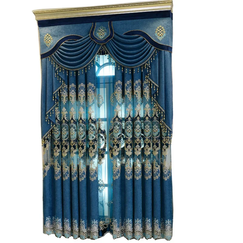 New European Style Living Room Bedroom Semi Blackout Embroidered Luxury Modern Curtains Backdrop Dining Room Window Drapes