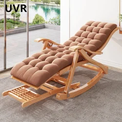 UVR Folding Rocking Chair Adult Bamboo Recliner Living Room Armchair Bed Household Balcony Leisure Sleeper Can Recline Chair