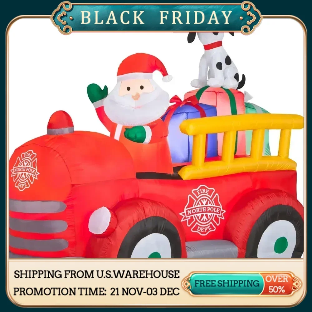 Christmas Inflatable Santa's Vintage Fire Truck, 5 Ft Tall, Multi Dimensions: 61.02