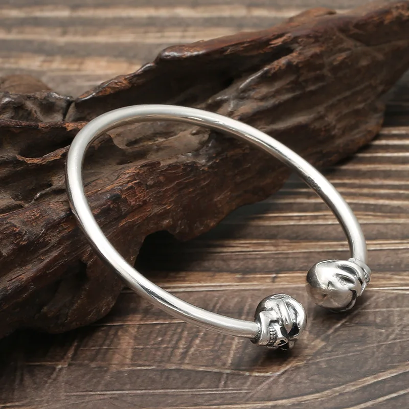 925 sterling silver skull bracelet men's Thai silver punk bracelet hip hop rock silver accessories special interest light luxury