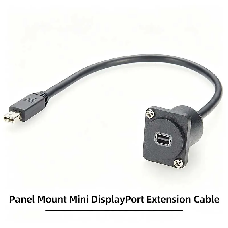 Industrial-Grade Mini DP Panel-Mount Extension Cable; Mini DisplayPort Male-to-Female Flange-Mounted Cable