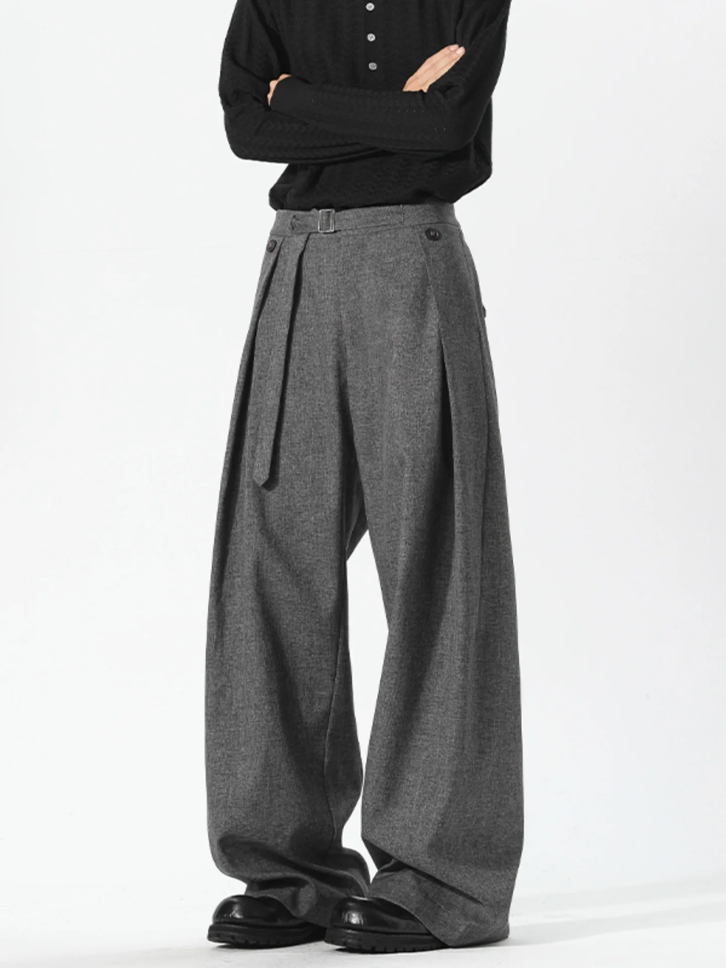 

Мужские повседневные брюки с плиссировкой, широкие, свободного прямого кроя, осенние, модные, брендовые, повседневные брюки-чинос