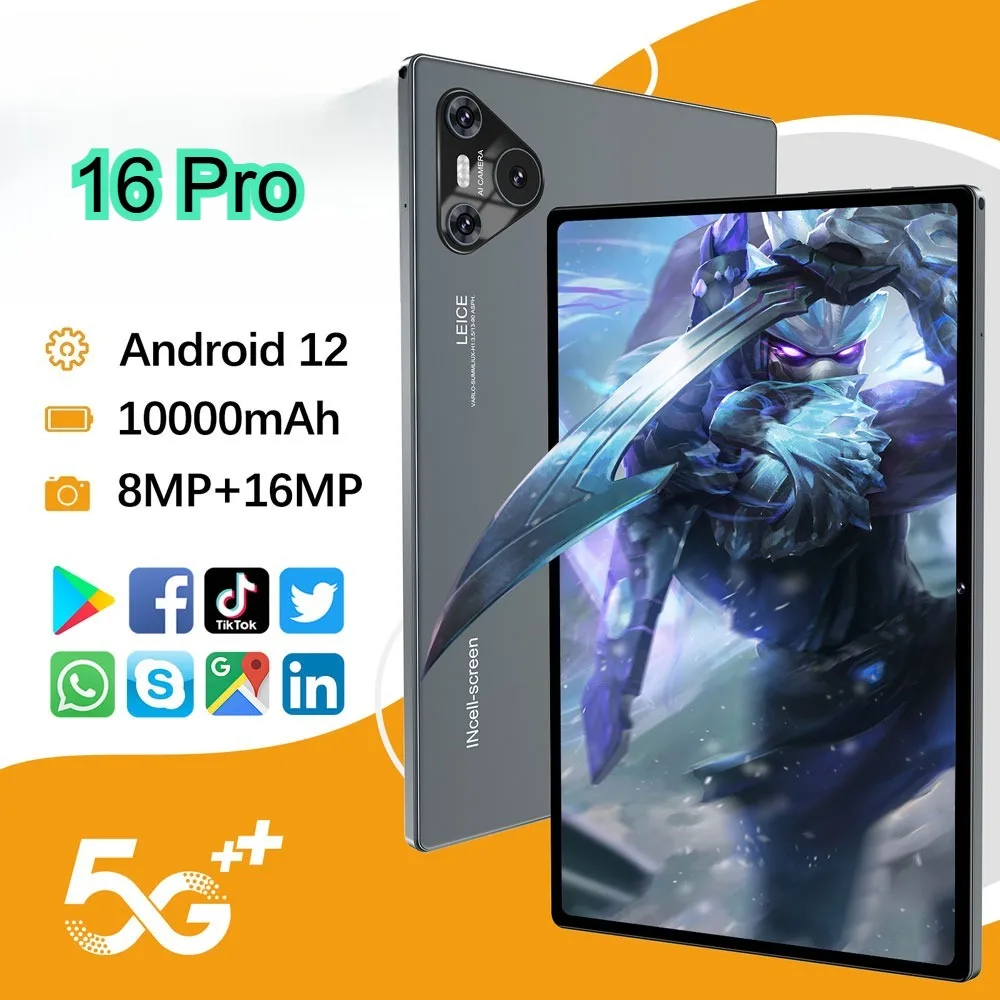 

New 16 Pro Tablet Dual SIM Card 10000mAh Battery Snapdragon 870 Tablet 10 inch 16GB+1TB Tablets For Children Kids Tab Android