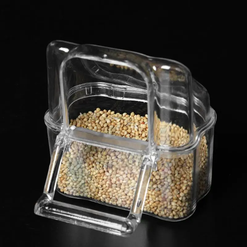 Bird Feeder for Cage Hanging Parakeet Food Water Container Cockatiel Feeding Plastic Box Transparent with Perch B03E