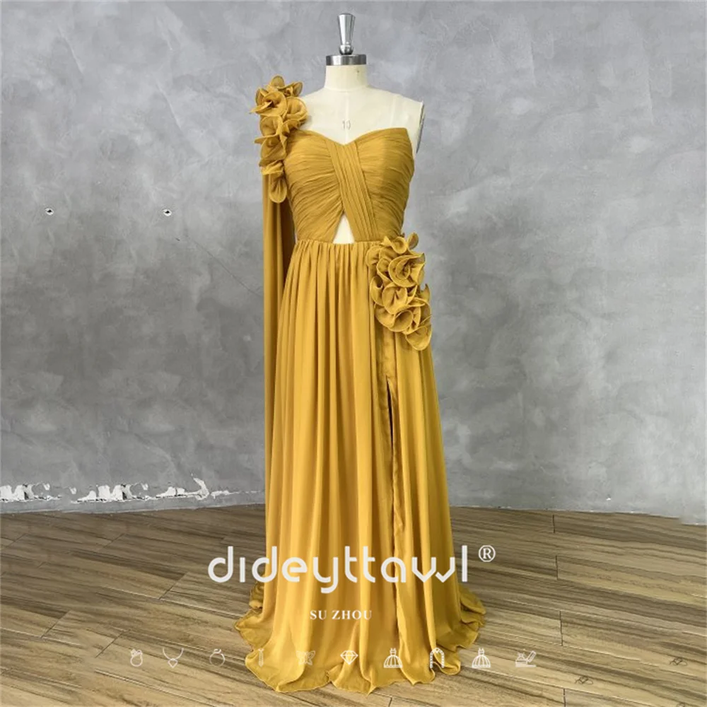DIDEYTTAWL Real Picture Customized One Shoulder Floor Length Gown Floral Decorations Ruched Design Lace Up New Design Flower