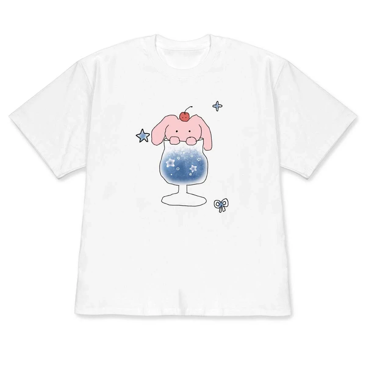 Korean Kawaii Pink Bunny Graphic T-shirt Short Sleeve for Wome Men Cute Casual & Versatile Black Crew Neck Tee Top Minimalist
