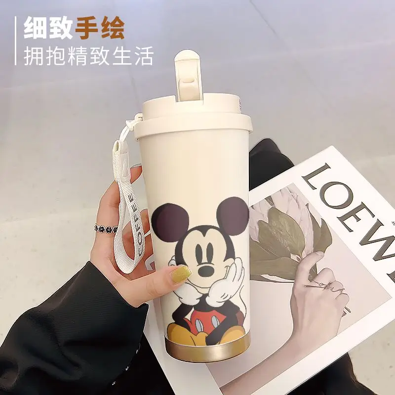 Tasse à eau isotherme en acier inoxydable de grande capacité pour hommes et femmes, motif de dessin animé créatif, portable, mignon, Disney, nouveau