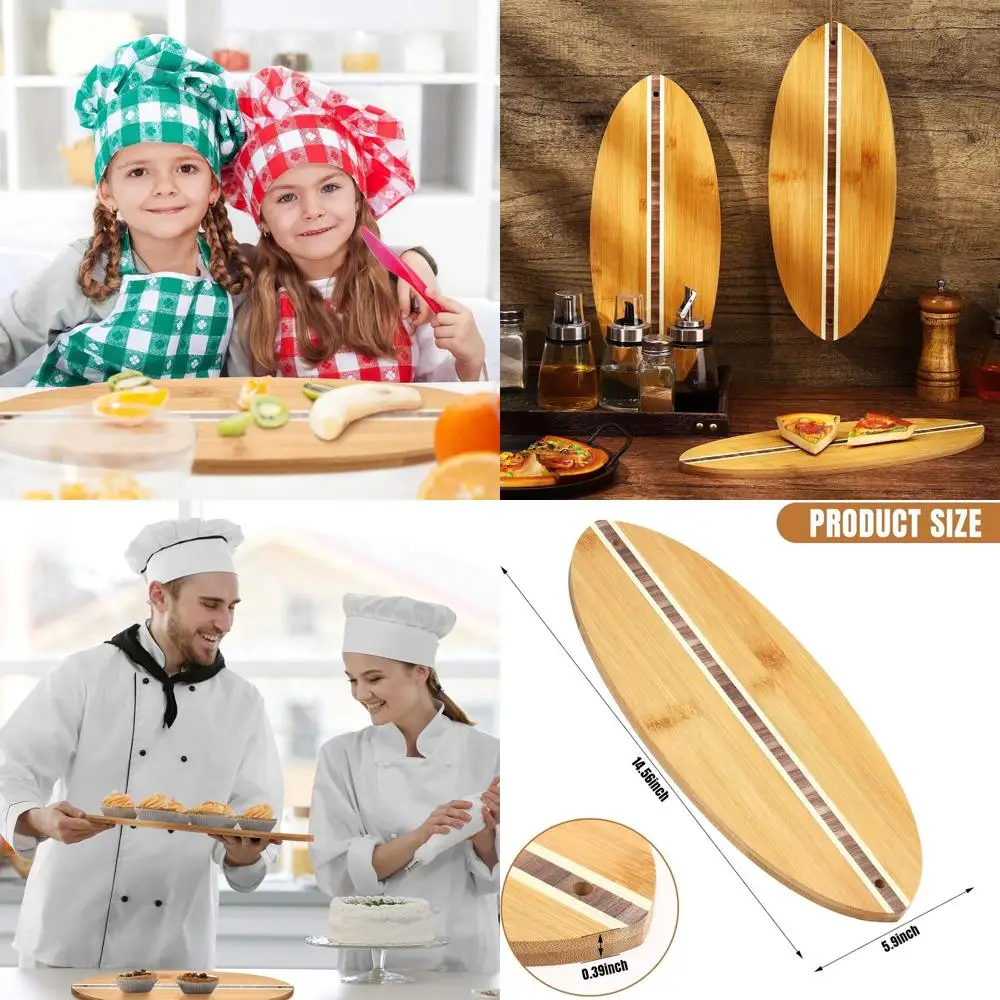 

Набор бамбуковых досок для серфинга в форме доски для серфинга, 6 предметов, полосатый дизайн, 14,5x6 дюймов