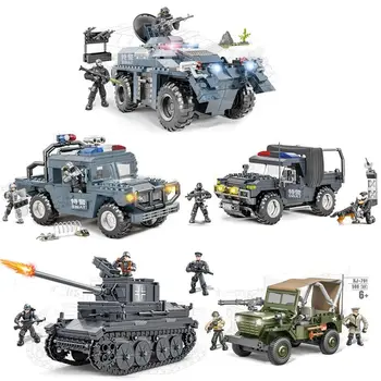 City police SWAT truck explosion-proof armored vehicle high-tech tank war soldier Mega building blocks military toys for children