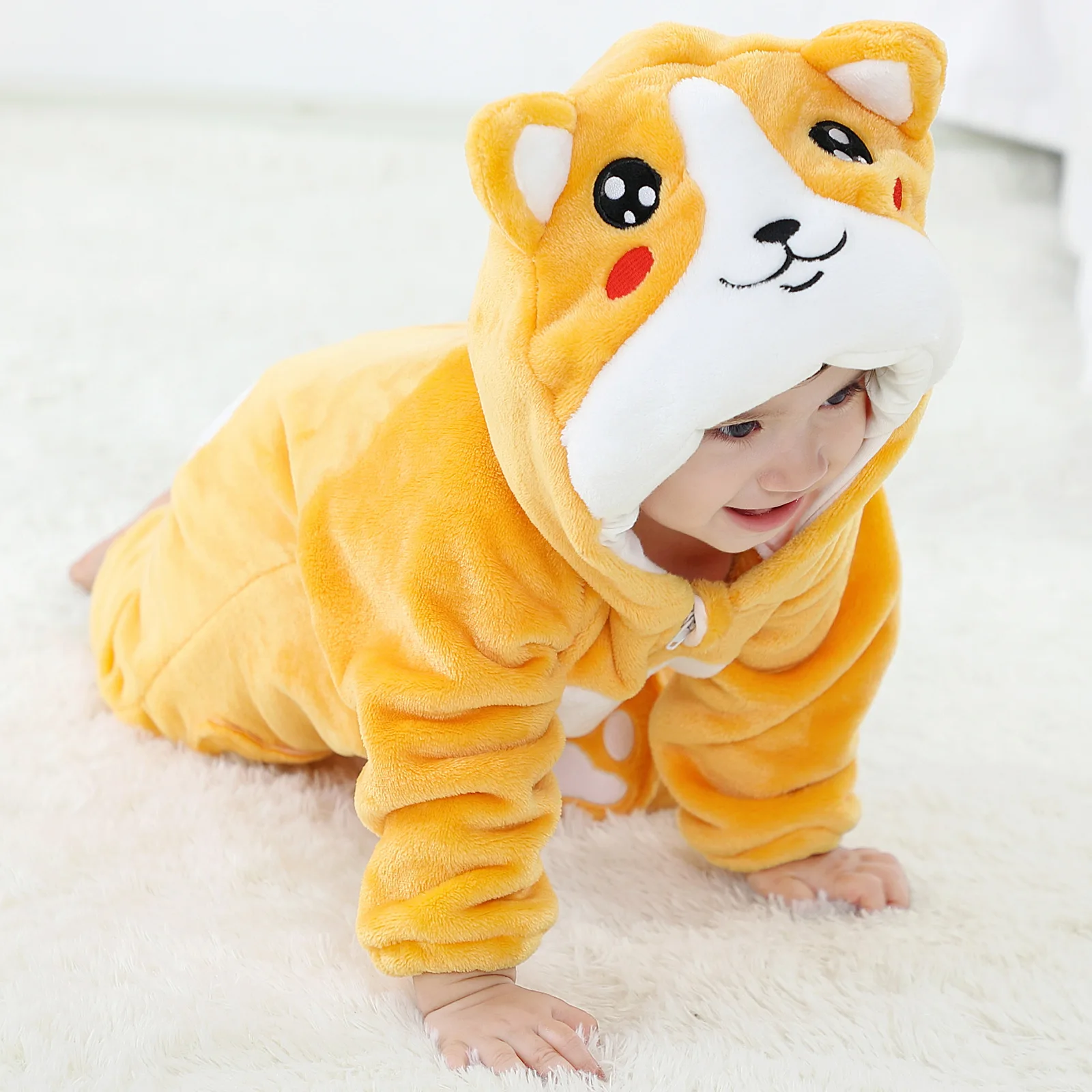 Newborn Photography Romper Flannel Cat Shaped Climbing Suit Baby Clothes Cartoon Animal Jumpsuit M