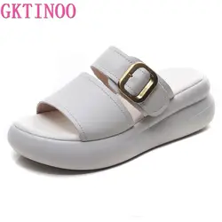 GKTINOO Roman Summer Mule Shoes Women Genuine Cow Leather Soft Sole Buckle Strap Female Sandal Slippers Handmade