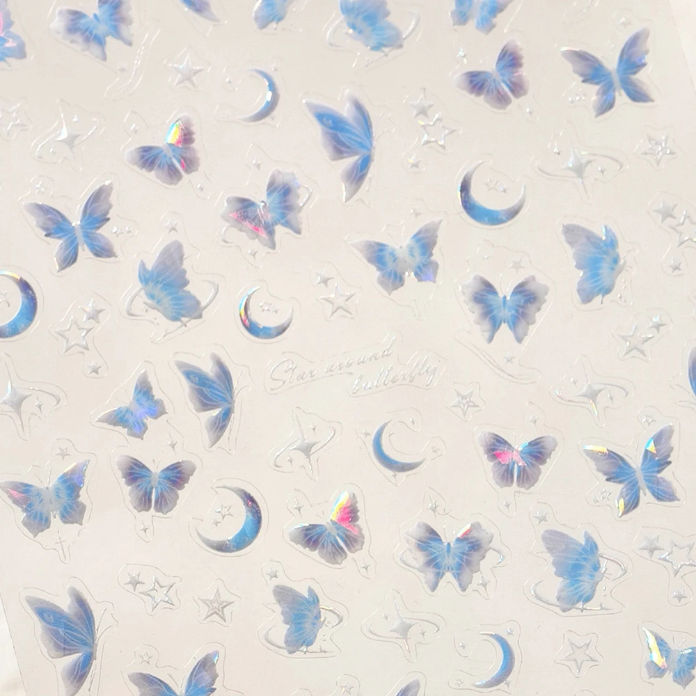 Betoverende paarse vlinder 5D Nail Art Sticker Glanzende bloemblaadjes Strik Dieren Insecten Zelfklevende decoratie Manicure Decal