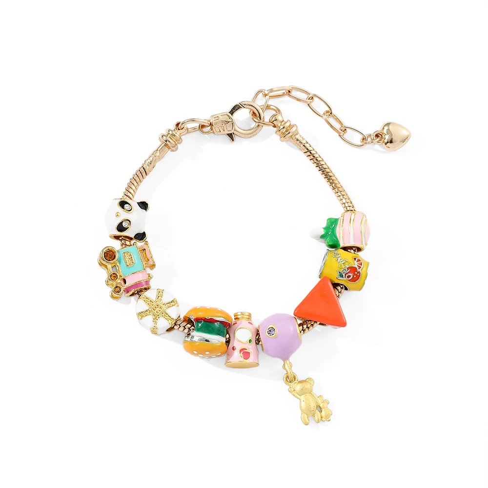 Funny Cartoon Diy Bracelet for Women Y2K Hand Accessories Creativity Fast Food Hamburger Sandwich Beads Charms Bracelet