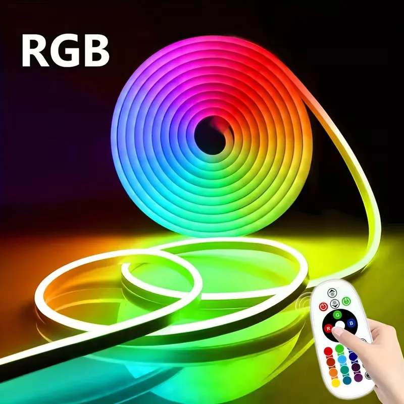 1 piece of color-changing RGB neon light strip, flexible LED light strip, low-voltage 5V USB powered, comes with a multi-functional 24-key egg-shaped controller, suitable for creating ambiance at music festivals, stage parties, Halloween, holiday DIY decorations, and for creating atmosphere in TV, computer games, and e-sports