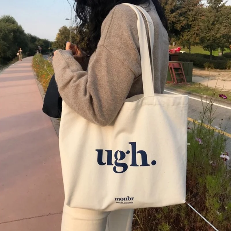 Casual Large Capacity Shoulder Bags Shopper Canvas Letter Fashion Harajuku Zipper Print Ulzzang Handbags Women Shopping Bag