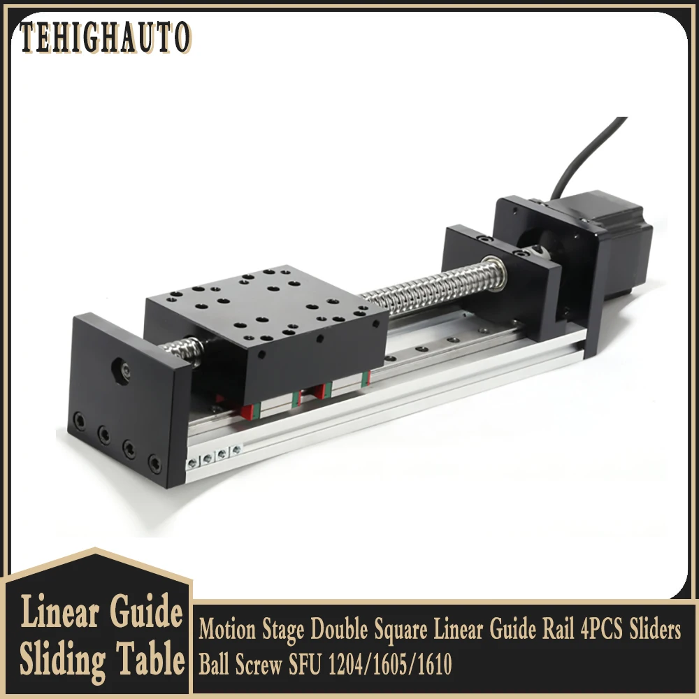 

Motion Stage Double Square Linear Guide Rail 4PCS Sliders Ball Screw SFU 1204/1605/1610 Nema 23 Stepper Motor 100-500mm Stroke