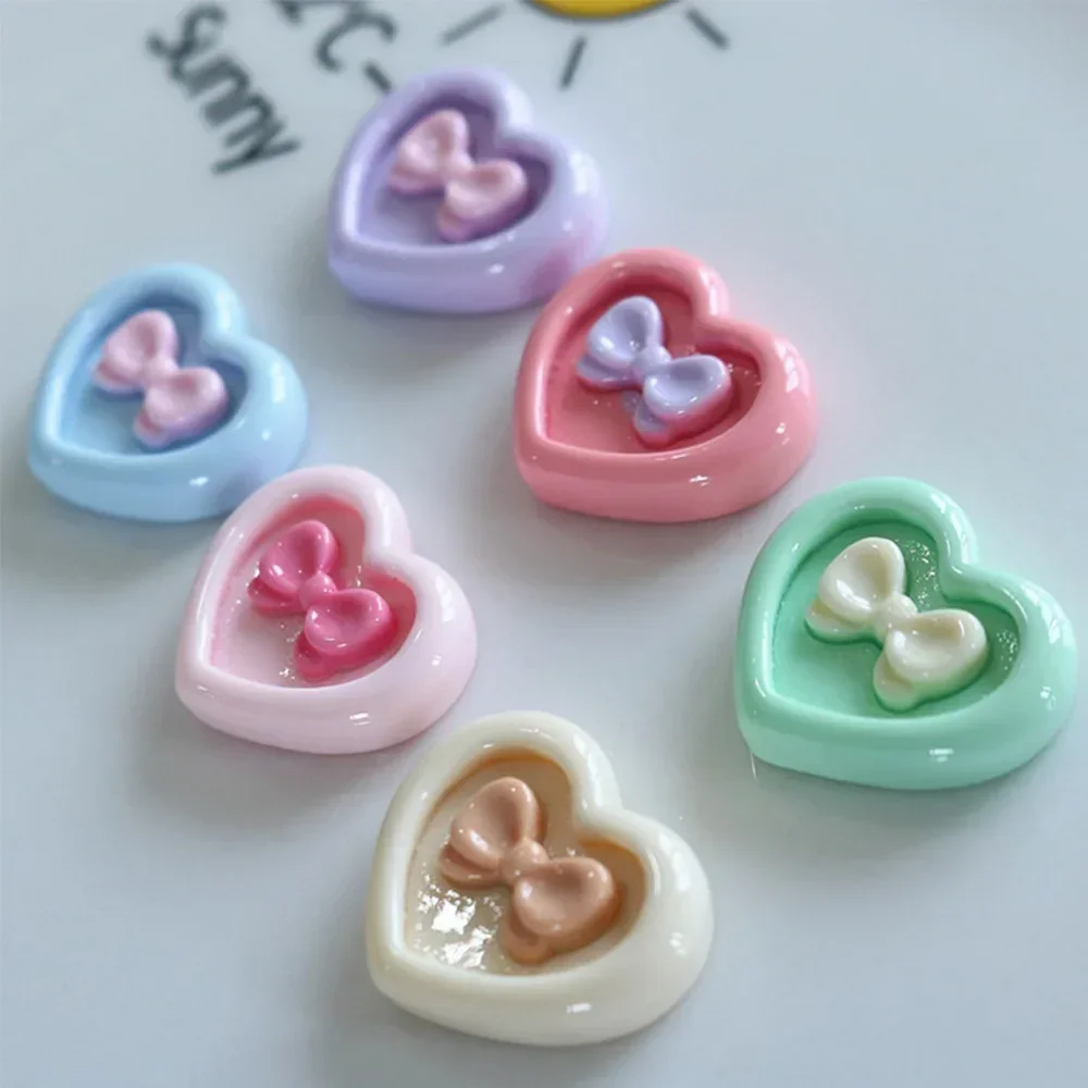 10PCS Shiny Heart Bow Resin Flat Back Cabochons For Hairpin Phone Case Scrapbooking DIY Jewelry Craft Decoration Accessories