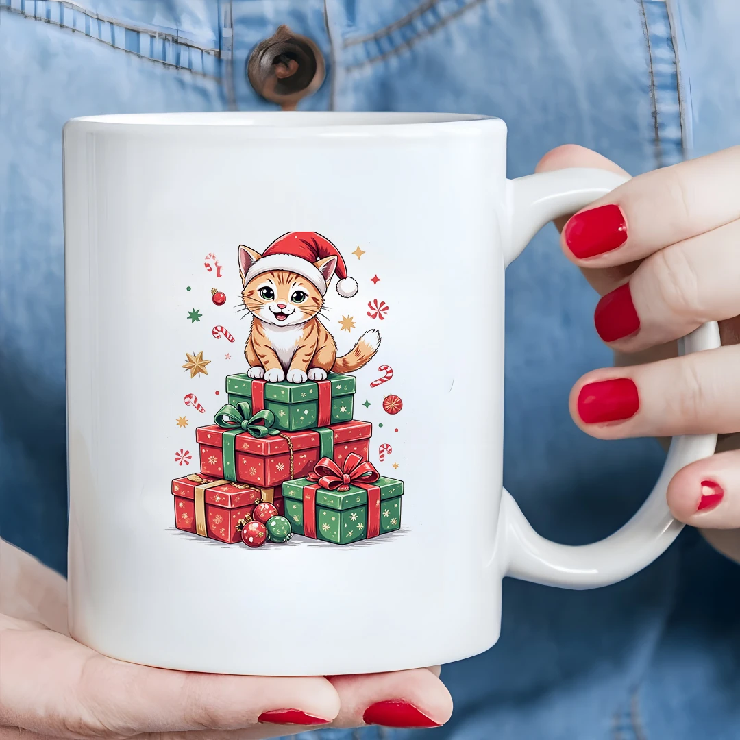 Очаровательная рождественская шляпа с котом, кружка, 11 унций, креативная детская чашка, домашний офис, рождественский подарок, набор подставок для вечеринки