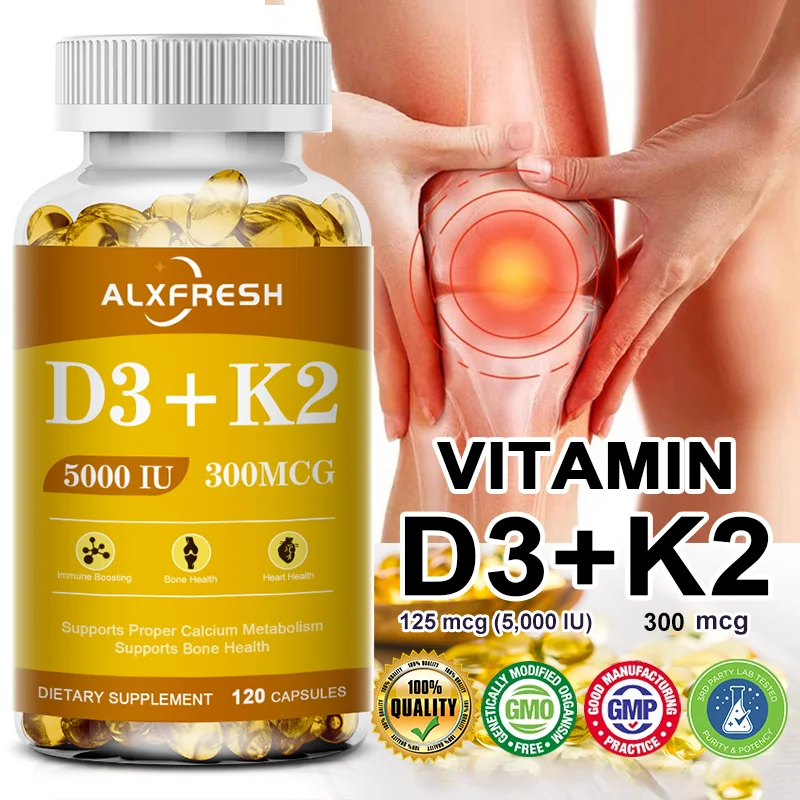 Alxfresh Vitamin D3+K2 Capsules for Immune, Joints, Muscles and Bones Support with Variety of Vitamins and Minerals Supplement