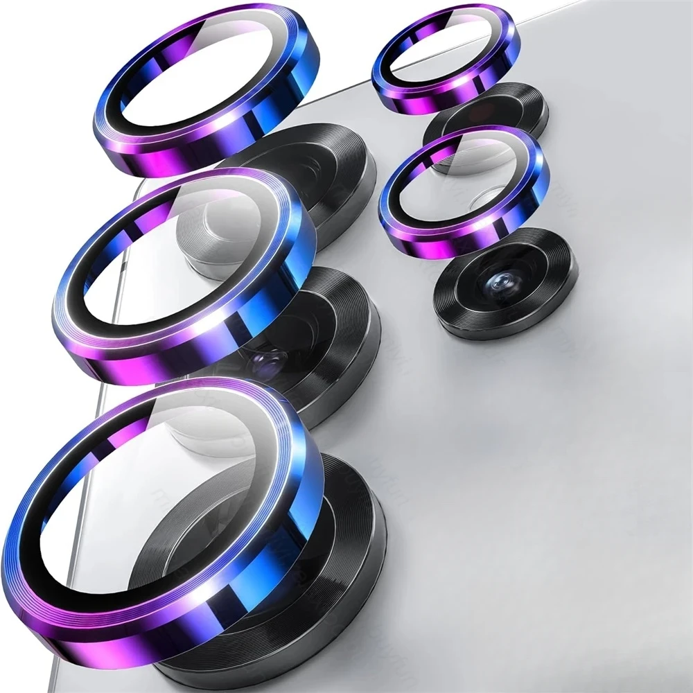 واقي حلقة عدسة معدنية شفافة ملونة لهاتف سامسونج جالاكسي S25 Ultra Plus S24 S23ultra 9D مطلي بالكاميرا AR + AF طبقة زجاجية