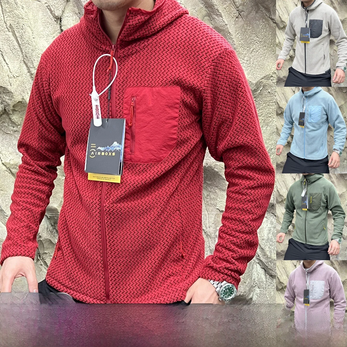 R1 Serie Wellenmuster Fleece Outdoor-Jacke Unisex Kapuzen-Open-Cardigan Warme Dicke Langarm-Herbst-Winter-Oberbekleidung