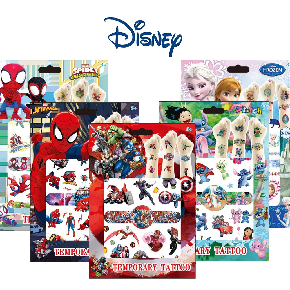 4 pz/set Disney Luminous Avengers Tattoo Stickers impermeabile Stitch Frozen Sticker forniture per feste di compleanno decorazione regalo per bambini