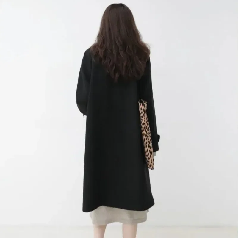 Women Horn Button Mid-Length Single Breasted Blends Coats Turn Collar Big Pockets Long Jackets Autumn Winter New Warm Parkas