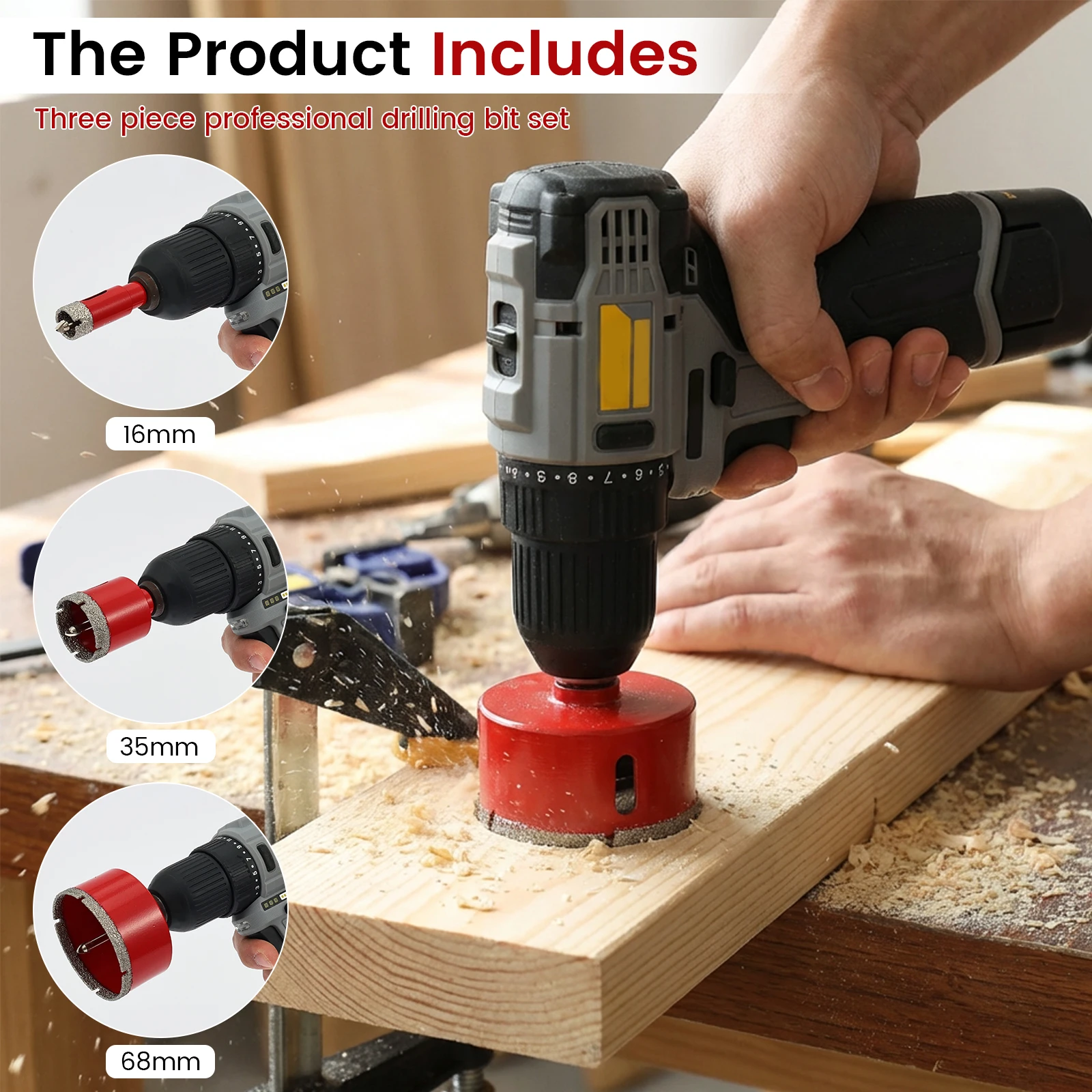 

3pcs Diamond Hole Saw with Pilot Drill 16mm, 35mm & 68mm for Ceramic, Granite, Stone and Glass Bottles Precise Drilling