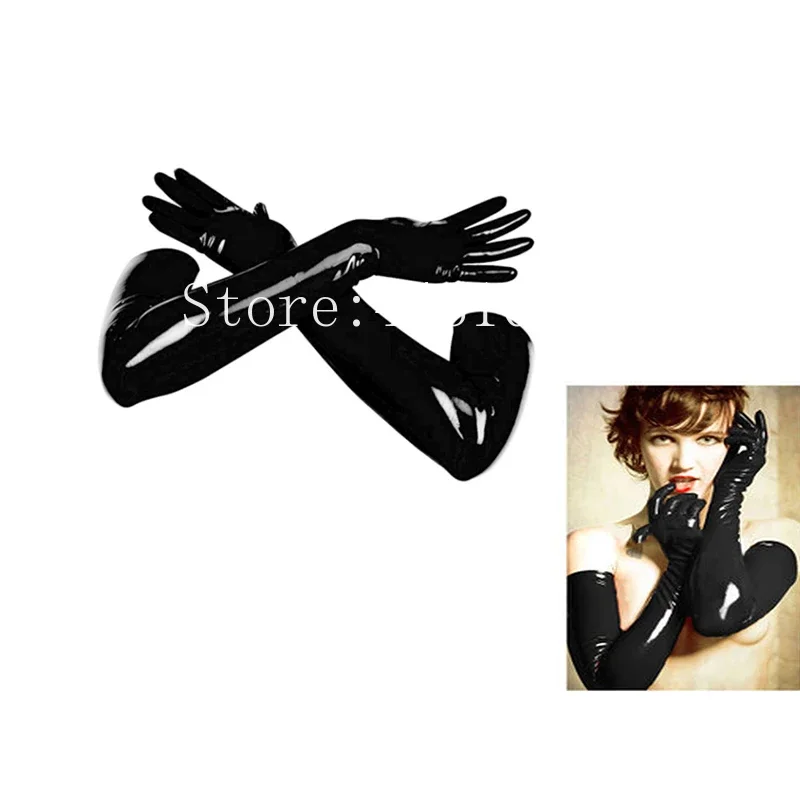 Unisex Latex Rubber Gloves Fetish Wrist Seamless Moulded Shoulder Length Long for Men Women with Bodysuit Catsuit Hoods