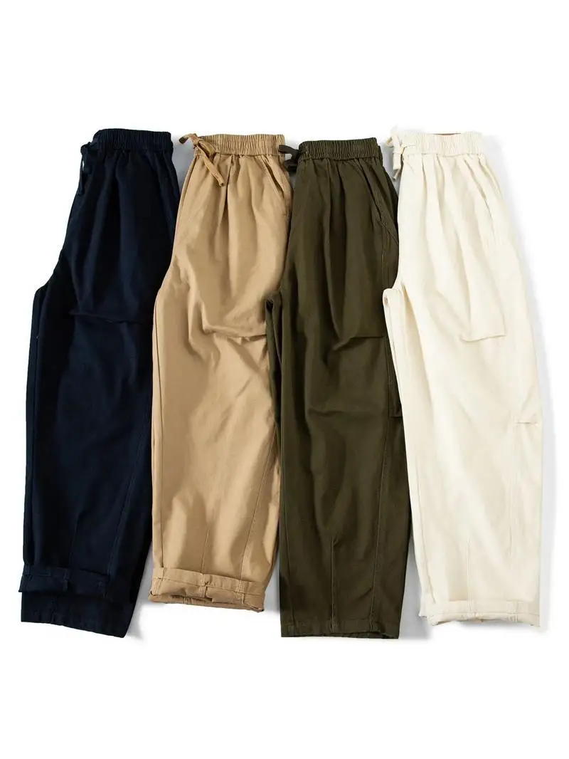 

American Sle Pure Cotton Work Trousers Men's Loose Casual Wide Leg Straight Cut Jeans Spring Autumn Season Breathable Comfo...