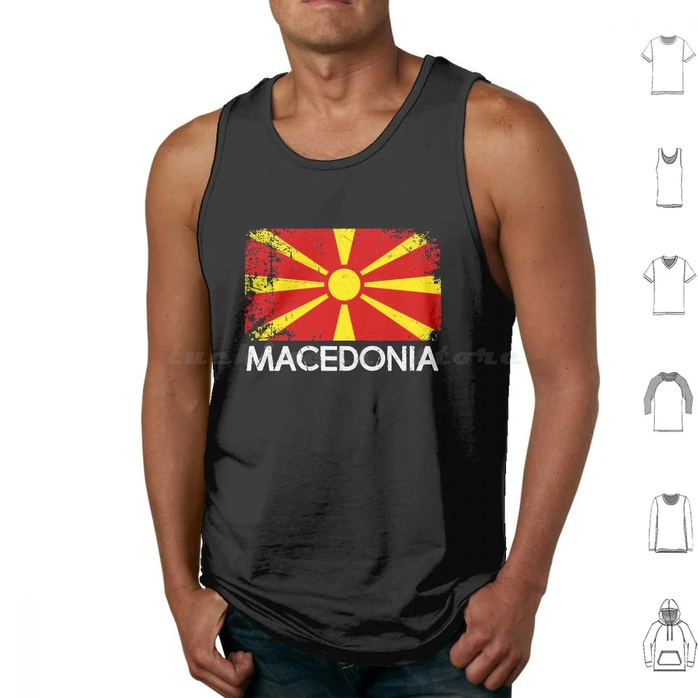 Macedonian Flag Design Vintage Made In Macedonia Gift Tank Tops Print Cotton Macedonia Distressed Flag Custom Car