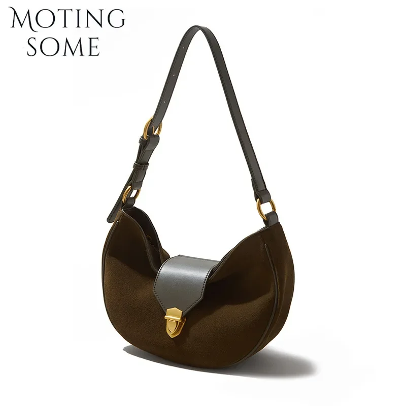 Motingsome Retro Series Women Suede Bags High Mercerized Matte Cowhide Dumpling Bag Vintage Underarm Bag Lady Shoulder Purses