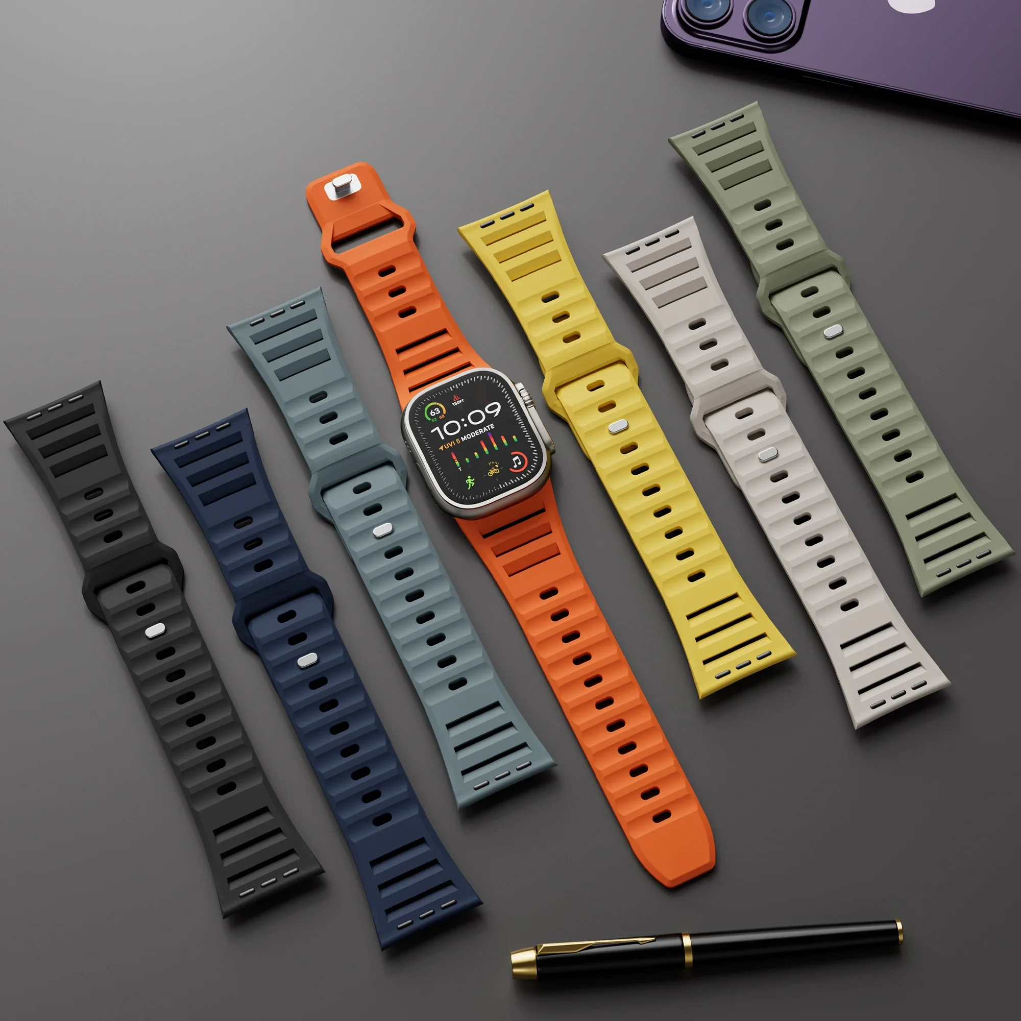 Silikonarmband für Apple Watch Ultra 2 Band 49 mm 45 mm 44 mm 42 mm 46 mm Atmungsaktives, gefaltetes Silikon-Uhrenarmband mit Lamellen