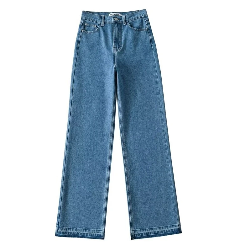 

Slimming High Waist Wide Leg adual Color Frayed Hem Denim Jeans Women's Faion 2023 New Sle Versatile Long Pants