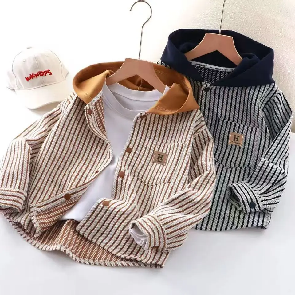 

Spring And Autumn Dress Boys and Girls Children's Striped Hoodie 2025 New Top Spring And Autumn Boys' Western Long Sleeve Coat