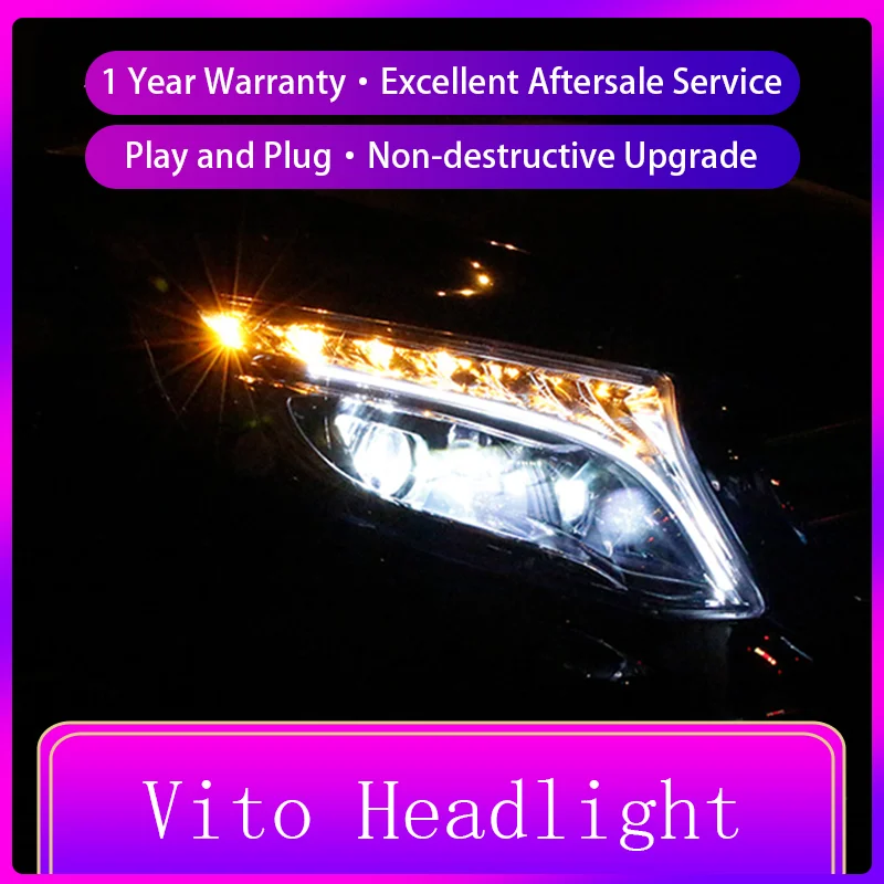 

Car Headlights For Benz Vito W447 2016-2023 Front Projector Lens DRL Head Lamp Dynamic LED Day Running Light Auto Accessories