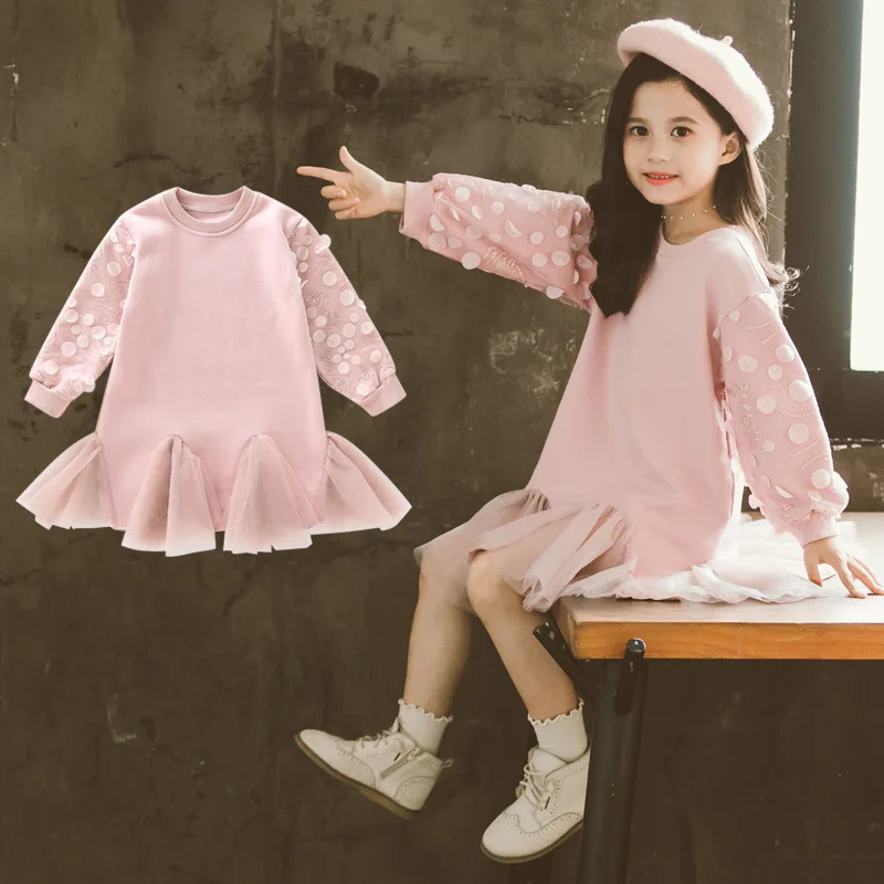 Little Girls Pink Dress Casual Long Sleeve Lace Clothes Kids Dresses for Girls 3 4 6 7 8 9 10 11 12 Sweater Princess Dress