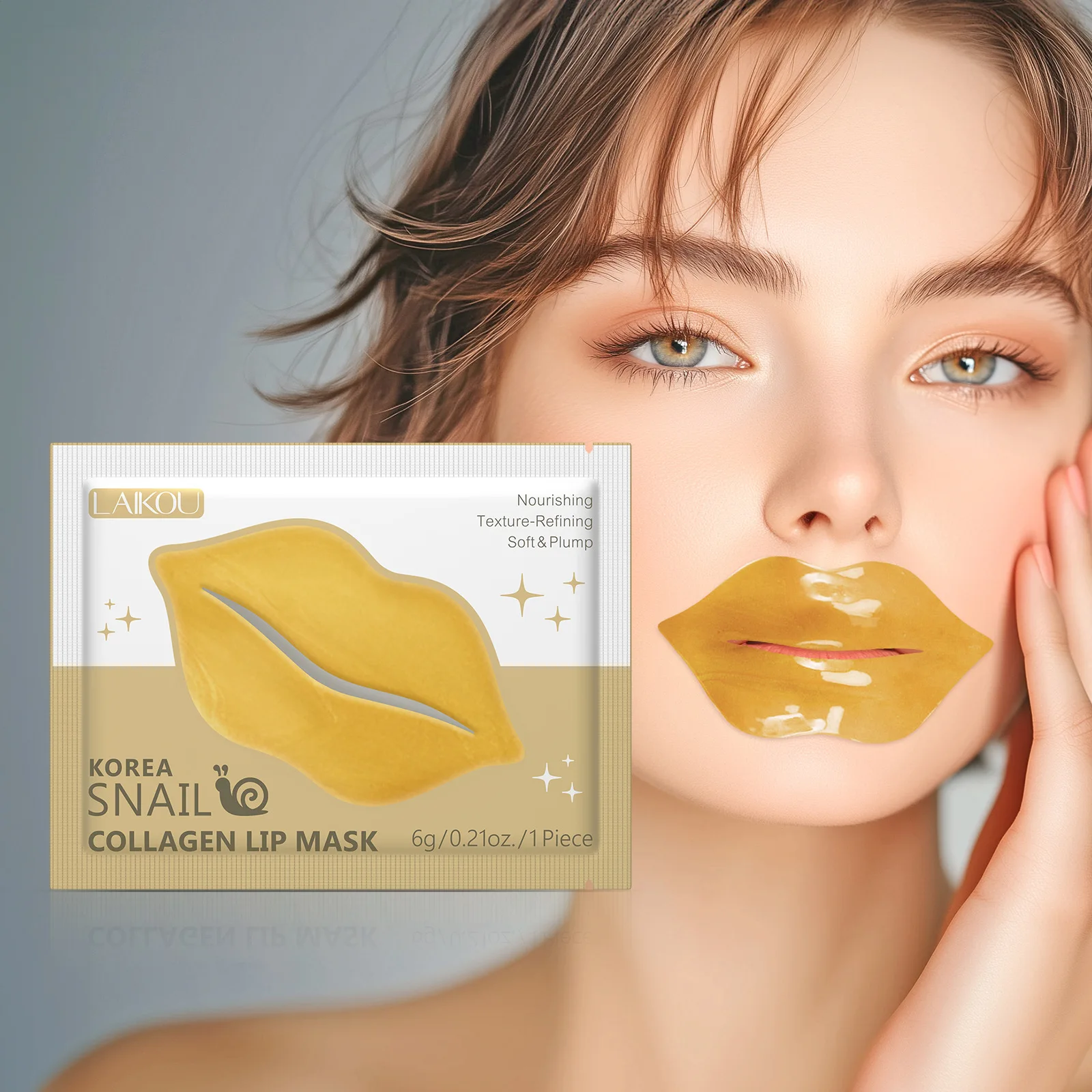 LAIKOU Snail Collagen Lip Mask 5/10Pcs Gel Lip Patches Moisturizing Hydrating Repair Dry Lips Fade Lip Lines Lip Care