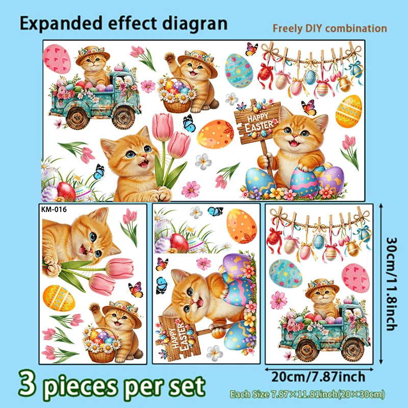 3pcs Easter Window Sticker,suitable for cabinet,glass doors,windows and wall decor,holiday decoration,freely DIY combinable