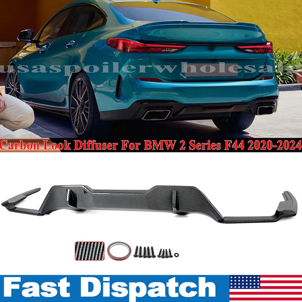 Rear Splitter Lip Diffusor for BMW F44 2 Series 228i M235i MP Style Rear Bumper Guard 2020+ M Sport Diffusor Carbon Look