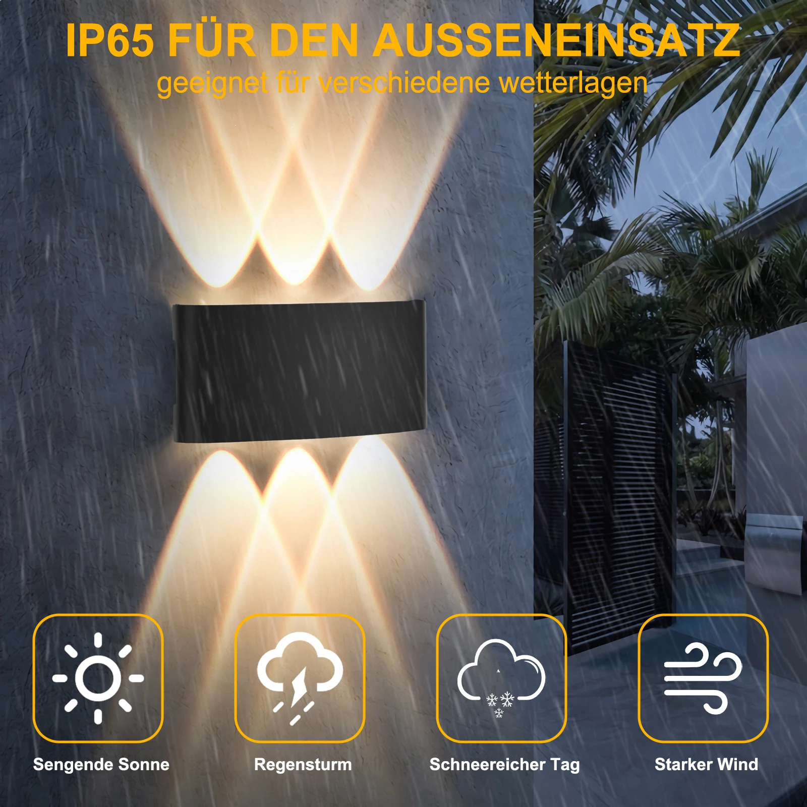 Packung mit 1/2/4 LED-Wandleuchten, 6 W, IP65, 3000 K, warmweißes Aluminium, Innen- und Außenwandleuchte mit 6 Strahlen – Detail 1