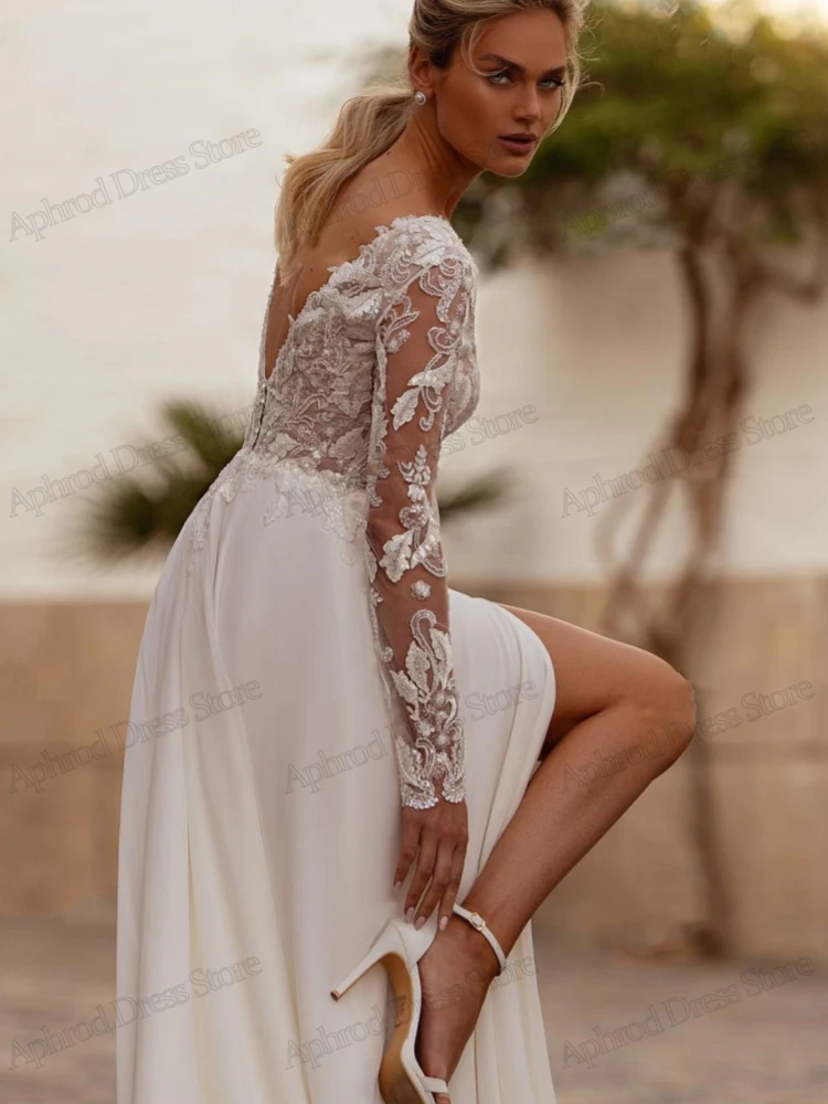 Abiti da sposa della boemia abiti da sposa Vintage a-line Tulle abiti a strati Appliques di pizzo maniche lunghe abiti Sexy De Novia 2024